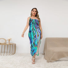 Load image into Gallery viewer, All-Over Print Women&#39;s Oblique-Shoulder Exposure Dress With Side Split (Plus Size)