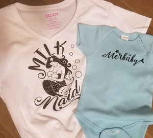 Milkmaid Mermaid and Merbaby in Black Glitter