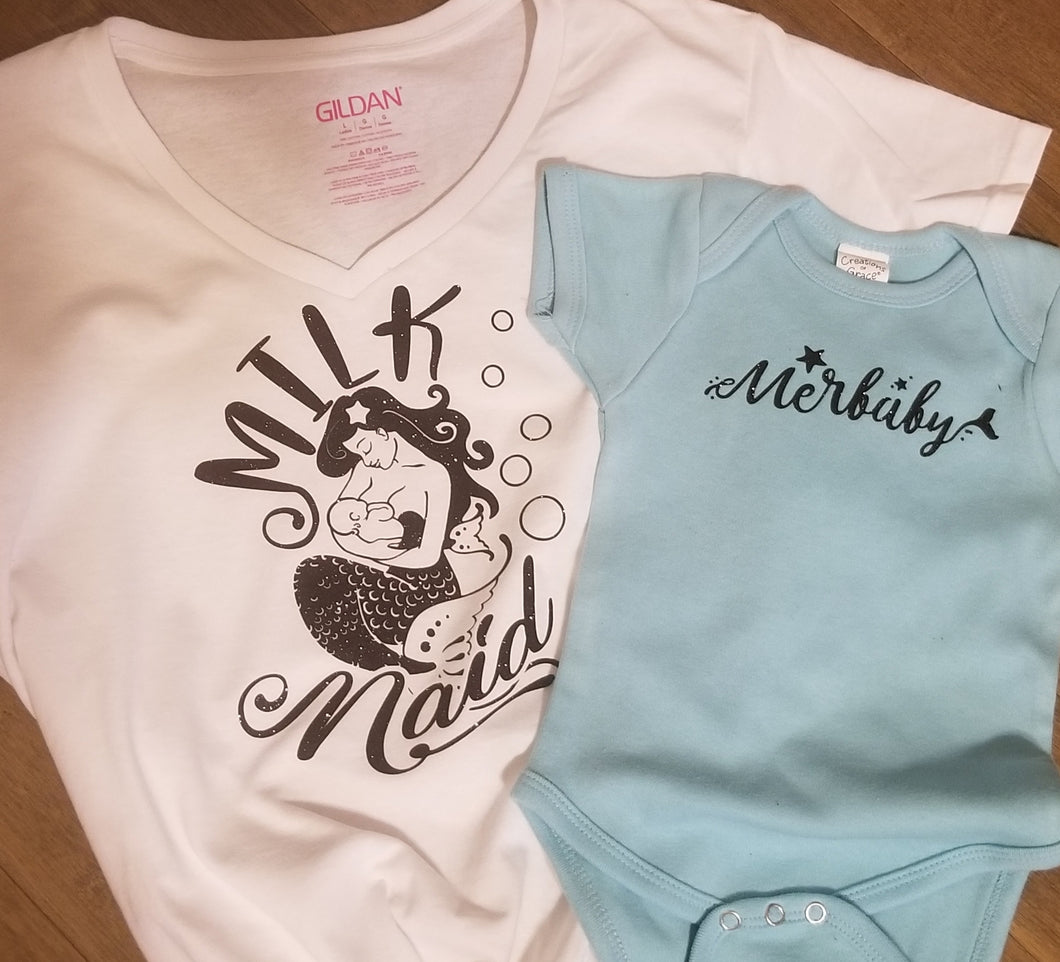 Milkmaid Mermaid and Merbaby in Black Glitter