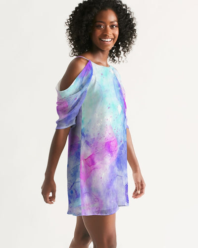 Tie Dye Women's Open Shoulder A-Line Dress