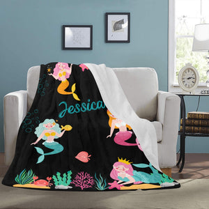 Personalized Mermaid Blanket Black Ultra-Soft Micro Fleece Blanket 60"x80"