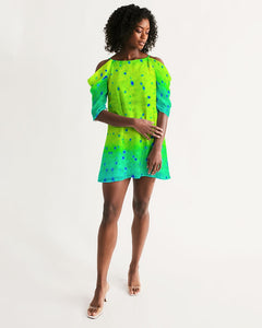 Mahi Print Women's Open Shoulder A-Line Dress