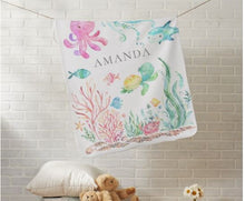 Load image into Gallery viewer, Personalized Under the Sea Baby Receiving Blanket