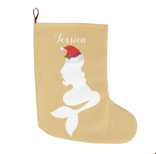 Mermaid with Santa Hat Stocking Personalized