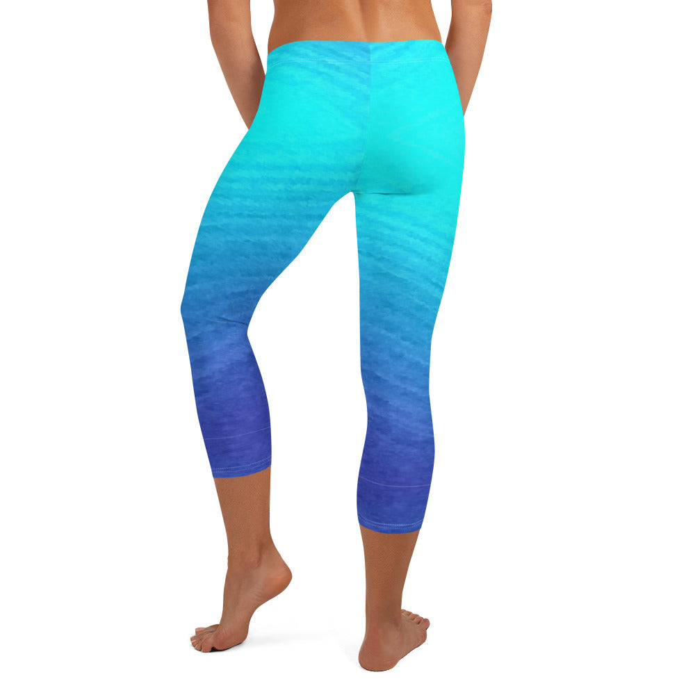 Ombre Seafoam to Blue Capri Leggings