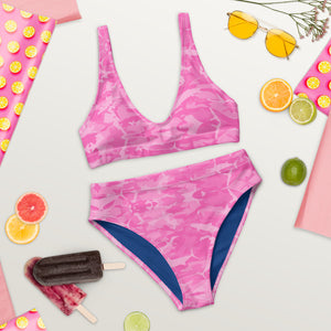Pink Saltwater Camo Recycled high-waisted bikini XS - 3XL
