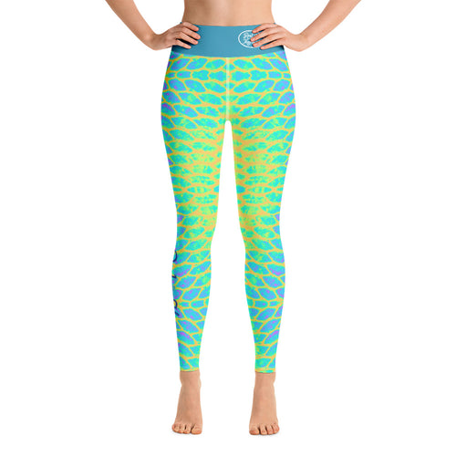 Yellow Tail Reel Mermaid Yoga Leggings