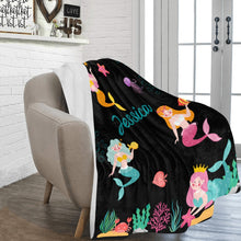 Load image into Gallery viewer, Personalized Mermaid Blanket Black Ultra-Soft Micro Fleece Blanket 60&quot;x80&quot;