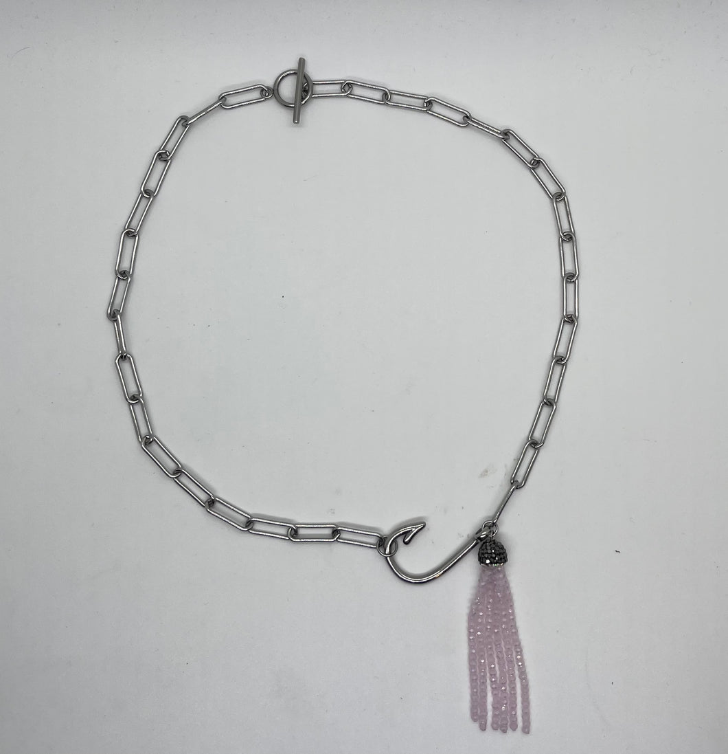 Unique Paper Clip Hook Necklace with Tassel