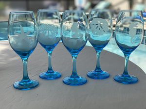 Teal Etched Wine Glass - Island Mermaid Tribe