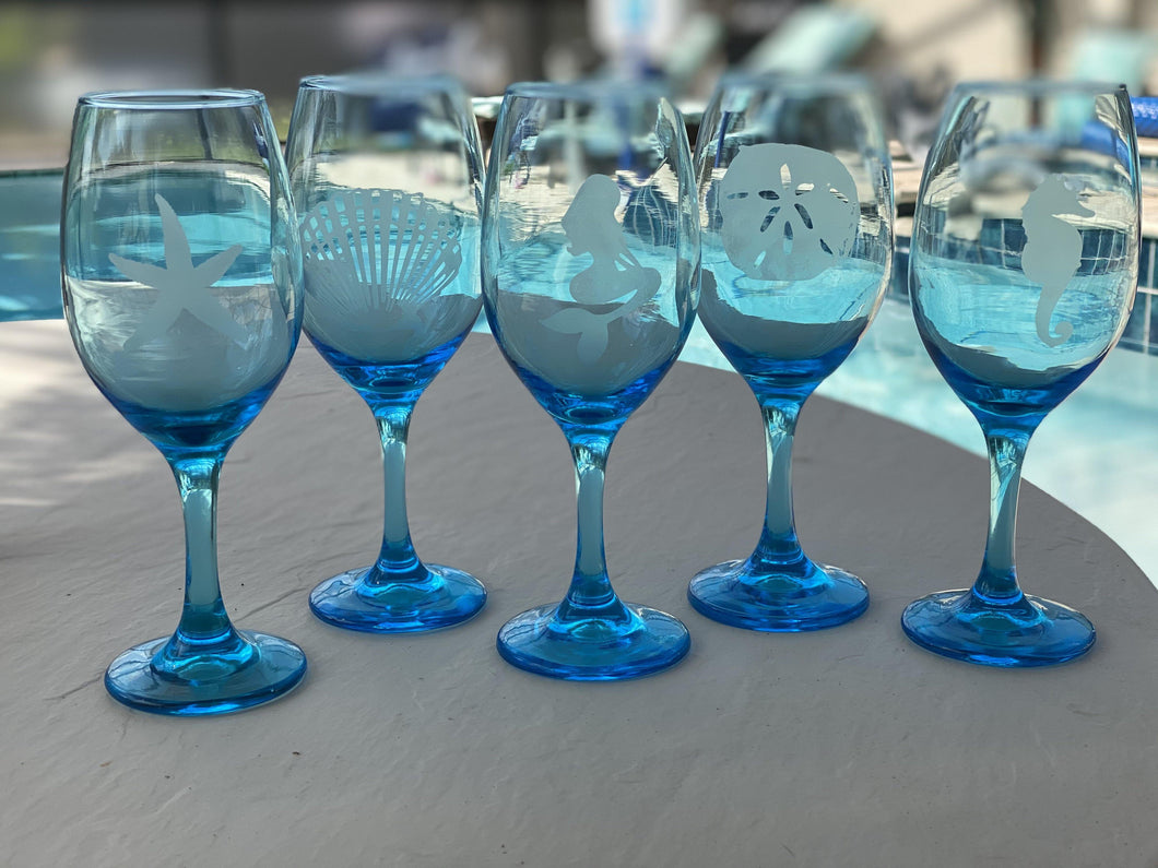 Teal Etched Wine Glass - Island Mermaid Tribe