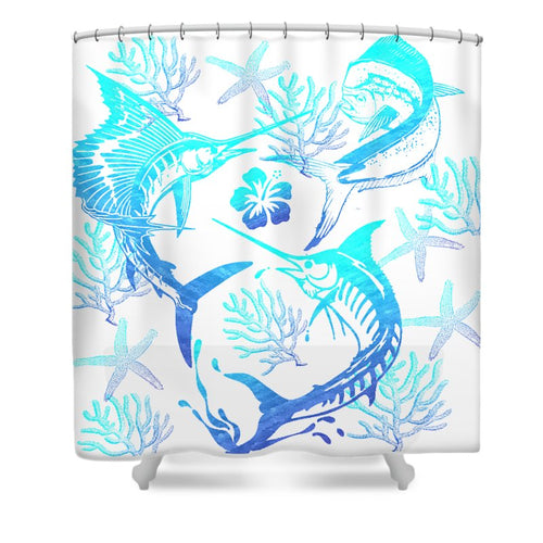Marlin, Mahi, And Sailfish Blues - Shower Curtain