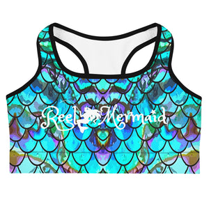Mermaid Scale Blues Print Sports bra